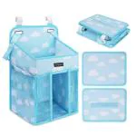 motherly Baby Crib Organizer Hanging Diaper Storage Detachable Multiple Pockets Stackable Nursery Essentials (Blue)