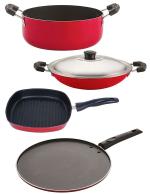 Nirlon 4 pcs of Red, Black Non-stick Aluminium Kitchen Cookware Set with Bakelite Handle Standard
