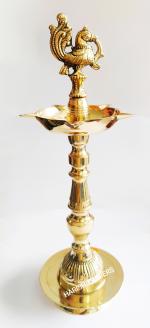 NAAYAGI - Traditional Pure Brass - ANNAM KUTHUVILAKKU / Diya / VILAKKU / ANNABAKSHI VILAKKU - Small Size - 13.5 INCH HIGH ( Gold Color )