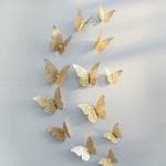 DHVYANT MART 12pcs 3D Home Decor Butterfly with Sticking Pad-Paper Gold Butterfly Decoration Items for Wall, Room, Bedroom, Living Room, Golden Butterfly, Sticker Butterflies for Party Decor, Aesthetic Room Decor, Metallic Golden(Pack Of 1)