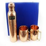 Shakuntla Vintage Copper Hammer Finish Water Bottle with 2 Copper Mugs Combo Gift Box 500 ml Bottle (Pack of 1, Copper)