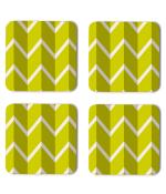 Whats Your Kick Pattern Design 3D Green And White Line Zig Zag Design Printed Set of 4 Coaster With Metal Stand