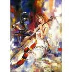 Pitaara Box Girl Plays A Violoncello Canvas Painting | MDF Wood Mounting Frame 20 x 27.8 inch (51 x 71 cms)