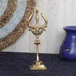 ARTVARKO Decorative Brass Shiva Trident with Damru Trishul on Stand Show Piece - 7 inch