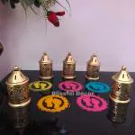 Blissful Decors Set of 5 Golden Colorful Hanging Lantern, Valentine Gift, Festival Decor, Table Top Metal Lantern,