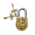 Robin Export Company Brass Padlock Lord Laxmi Craved on Lock with Key Set Padlock and Unique