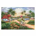 Masstone Wall Scenery for Bedroom | Scenery for Bedroom (36x24 Inch) | Wall Painting Without Frame for Living Room, Office, Hotels | Village Scenery Painting, Vynl, Sparkle Effects | Gift Items Scenery Pack of 1