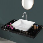 Footprint Exim Glossy Finish Counter Top Table Top White Ceramic Wash Basin Sink for Bathroom