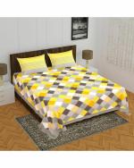 Home@Shop - 151 TC Yellow Checkered Cotton Double Bedsheet with Pillow Cover (235 x 215 cm)