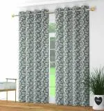 Dc Decastle Premium Grey Floral Bail Printed Polyester Room Darkening 182 cm (6ft) Window Curtain (Grey, Pack of 2)