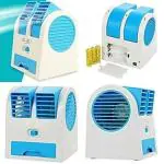 Lumber home and kitchen Mini Fan Mini Cooler AC USB and Battery Operated Air Mini Water Air Cooler Cooling Fan Duel Blower with Ice Chambe Perfect for Temple,Home,Kitchen USE, Study Many (MULTI COLOR)