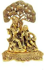 Navyaksh- Home Décor and Gifts Radha Krishna statue Special Gifts For Wedding gift, Mother,Father Day, Anniversary Gift, Birthday Gift Radha Krishna Silver Plated Showpiece -18 cm (Glass, Gold)