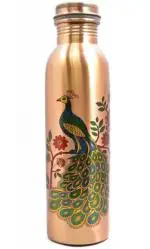 Anaro Copper Water Bottles 1 Litre New Design Lacquer Coated Premium Quality Beautiful Peacock Print 1000 ml (Pack of 1)