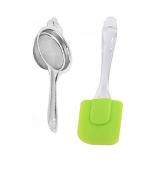 Stainless Steel Tea Strainer With Silicon Basting Big Spatula Only & Multicolour, (Pack of 2)