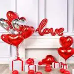 Krido 19 Pcs Red Theme Valentine Day Decoration|Red Heart Shape Balloon,Love Foil Balloon|Romantic Decoration For Bedroom Couples