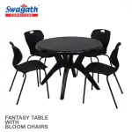 Swagath furniture 4 Seater Fantasy Plastic Cross leg Dining Table and 4 Nos Bloom Plastic chair shell along with metal leg for Home, Garden, Cafeteria (Finish Color -Black, DIY(Do-It-Yourself))