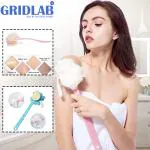 GRIDLAB 2 in 1 Shower Body Bath Brush Mesh Sponge with Long Handle Dry Brushing Body Brushes for Skin Exfoliating Back Scrubber Bath and Cellulite Treatment Massage Bristles