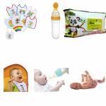 BBYARAJ Silicone Easy Squeezy Baby Food Feeder, 4M+, 90ml with Fastdry Bibs reusable and washable for newborns 6 to 12 months old. infant apron with lid made of soft cleaning baby wipes and 80 wipes.