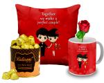 Midiron Romantic Gift for Husband/Boyfriend|| Birthday gift for Wife, Husband, Girlfriend |Valentine's Day Gift for Wife/Girlfriend| ( Chocolate, Artificial Rose, Mug, Cushion)