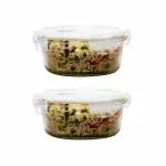 Femora Round Borosilicate Food Storage Containers with Air Vent Lid 580 ml (Set of 2)
