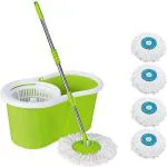 JAINSTAR Floor Cleaning Spin Mop 360 Stainless Steel Stick Rod with Bucket & Refill (Green Colour)