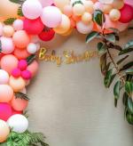 SPECIALYOU.IN Baby Shower Decoration Items for Women includes Pastel Pink, Peach, Orange, White and Dark Pink Balloons with Golden Baby Shower paper Banner- 68 Items