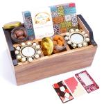 Jaiccha Valentines gift-Wooden Cutlery Stand with T-lites, Bites, Crunchy Cashews, Chocolate Coated Almonds with 2 Chocolate Bars 390 gram