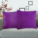 PUM PUM Decorative Velvet Cusion Cover ,18x18 (Purple) (Pack of 2)