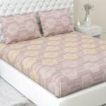 Haus & Kinder Bedsheet for Double Bed, Elastic Fitted Queen Size | 186 TC Cotton Fitted Elastic Bed Sheet for Double Size (78 X 60 Inches + 13 Inches Deep Pocket) | Geo Trend Mauve