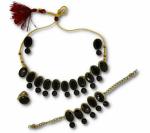 Gyaan Jewels Handmade Gold Plated Alloy Earring, Ring, Bracelet and Necklace Set Black (Women, Girls) Free Size