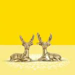 10Club Brass Deer for Home Décor - 1 Pair - 100% Pure Brass | Decorative Brass Deer Sculptures for Desk, Car, and Home Décor | Yellow Antique Finish
