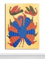 Tamatina Multicolor Gond Art Unframed Colorful Peacock Indian Art Canvas Painting - 24X18 Inch