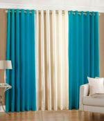 Dc Decastle 274 cm (9ft) Long Door Curtain (Aqua And Cream, Pack of 3)