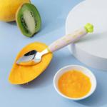 V2H Fruit Spoon 2 in 1 Double Head Multi-use BPA Free Baby Stainless Steel Fruit Spoon for Toddler (Multicolor) 1 Pcs