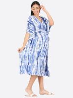 Mylo Maternity Dress for Women with Breastfeeding Zippers | Kaftan Dress | Adjustable Belt for Growing Belly | Day & Night Comfort | Feeding Dress for Pre & Post Pregnancy | Navy | Extra Large