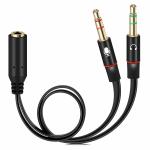 WETEK Gold Plated 3.5mm Stereo 2 Male to 1 Female 3.5mm Y-Splitter AUX Cable with Separate Headphone/Earphone/Microphone(Black)