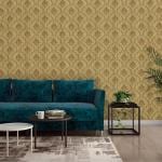 Asian Paints ezyCR8 Damask Leaf Chain Yellow Golden Non-Adhesive Wallpaper for Home (53cmx950cm)