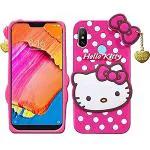 Clickaway Hello Kitty Case for Xiaomi Redmi 6 Pro 3D Soft Cute Cover for Girls/Women Silicone Rubber Back Cover With Pendant-Baby Pink/Pink