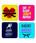 Whats Your Kick Fight Like a Girl Boxing theme Printed Set of 4 Coasters With Beautiful Metal Stand