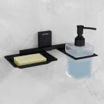 Plantex 304 Grade Stainless Steel Soap Dish with Liquid Dispenser/Soap Stand/Shampoo Dispenser for Bathroom/Bathroom Accessories - Pack of 1 (Crystal, Black)