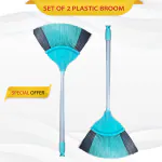 UMD Pack of 2 pcs Plastic Floor Broom with Metal Handle Plastic bristles Broom, Plastic Floor Cleaning Broom for Floor Sweeping, Water Resistant Variant