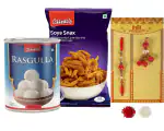 Chheda - Premium Rakhi for (Bhaiya & Bhabhi) - Raksha Bandhan Sweets & Namkeen Gift Hamper - (C-73)