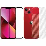 Kite Digital iPhone 13 Back Screen Protective Film Carbon Fiber Skin Transparent Sticker + [Black] Tempered Glass Screen Protector with Edge to Edge Coverage