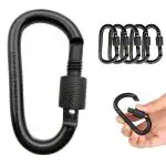 ZIBUYU Carabiner Hook For Climbing Heavy Duty D-Ring Carabiner Clip With Screw Lock, Aluminum Alloy Carabiner Clip With Safety Lock, Keychain Backpack Carabiner Clip Hook For Camping, Hiking - 5 Pcs