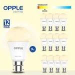 OPPLE LED Light Bulb B22 Base, 9W (75-Watt Equivalent) 900-Lumen, 3000-Kelvin, Low Energy Consumption and Non-dimmable,Warm White, Life Time 20000 Hr+ (B22, 9W, Warm White, Pack of 12)