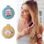 Tallin 3Pcs Folding Hair Brush with Mirror Round Folding Pocket Hair Comb with Makeup Mirror