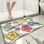 KATHIYAWADI Bathroom Door Mat | 3D Visual Bathtub Mats | Anti-Slip Quick Drying Absorbent Sink Floor Rug | Soft Door Mat | 3D Visual Absorbent Mat | Anti Skid Water Soaking Mat | Floor Mat | (Floral 3D Mat)