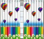 Riftree Polyester Kids favourito Character Cartoon Digital Print Long Door Curtains for Kids Room & Living Room Pack of 2 Pieces (Parachute,Pencil, 4 x 9 feet)