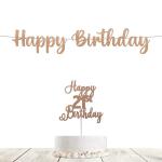 Festiko Glitter Rose Gold Happy 21st Birthday (2 Pcs) Decoration For Birthday, Anniversary Party Supplies Combo (Banner, Cake Topper)