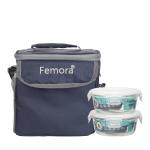 Femora Borosilicate Glass Microwave Safe Container Multipurpose Lunch Box for Office, Blue, Round 380 ml (2 Container)